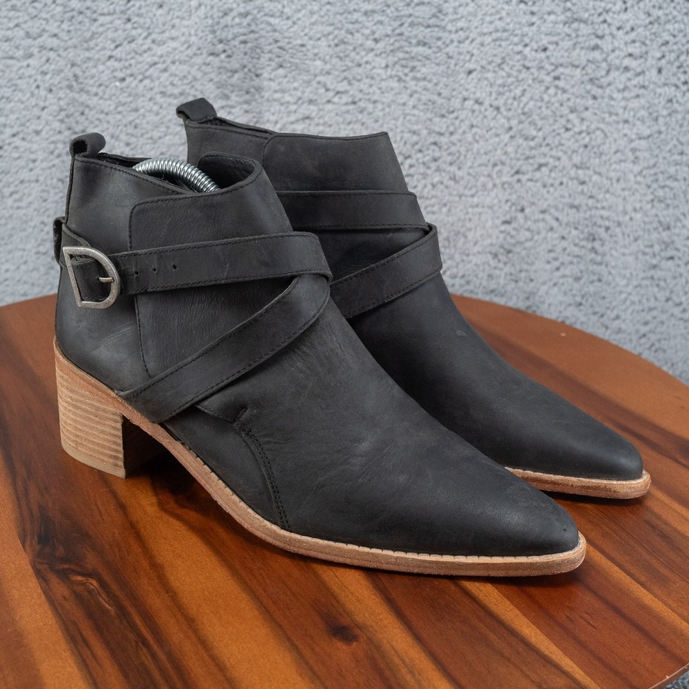 Free People Back Loop Ankle Leather Boots Washed Black Size 9 / EU 39 $148